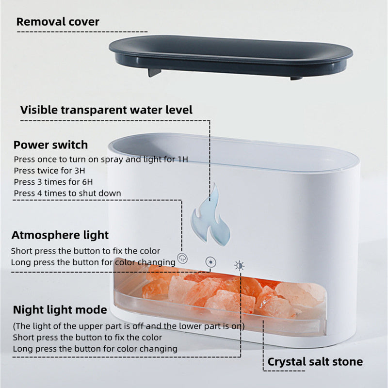 New Flame Humidifier Machine Crystal Salt Stone Colorful Lamp Flame